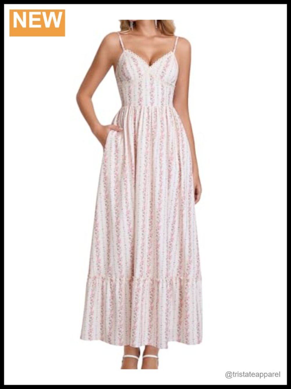 Floral Maxi Dress Spaghetti Strap Smocked Back V-Neck A-Line Ruffle Tiered